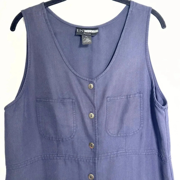 In Focus Women’s Vintage Dress Blue Midi Shift Button Down Size Petite Large - Picture 5 of 6